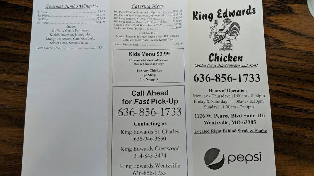King edwards wentzville | restaurant | 1126 W Pearce Blvd Suite 116, Wentzville, MO 63385, USA | 6368561733 OR +1 636-856-1733
