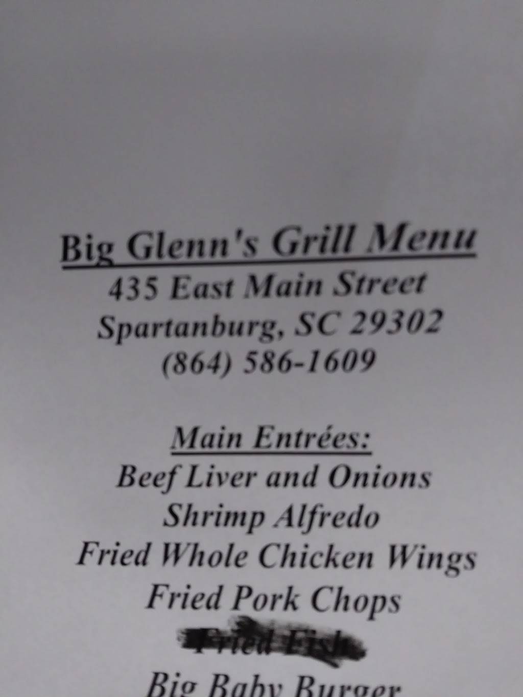 Big Glenns Grill | restaurant | 435 E Main St, Spartanburg, SC 29302, USA | 8645861609 OR +1 864-586-1609