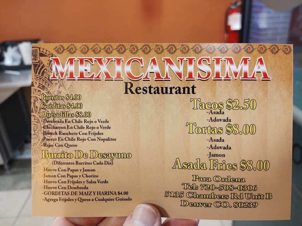 Mexicanisima | restaurant | 5135 Chambers Rd, Denver, CO 80239, USA | 7205080306 OR +1 720-508-0306