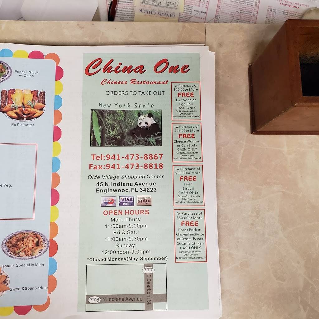 China 1 | restaurant | 45 N Indiana Ave, Englewood, FL 34223, USA | 9414738818 OR +1 941-473-8818