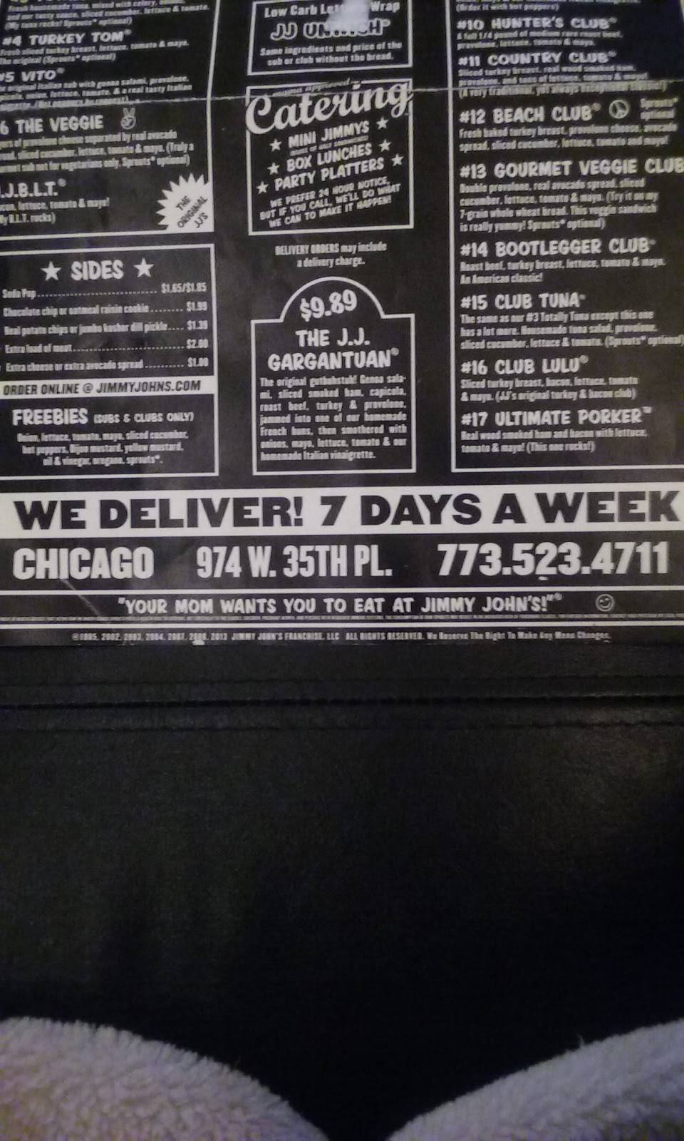 Jimmy Johns | meal delivery | 974 W 35th Pl, Chicago, IL 60609, USA | 7735234711 OR +1 773-523-4711