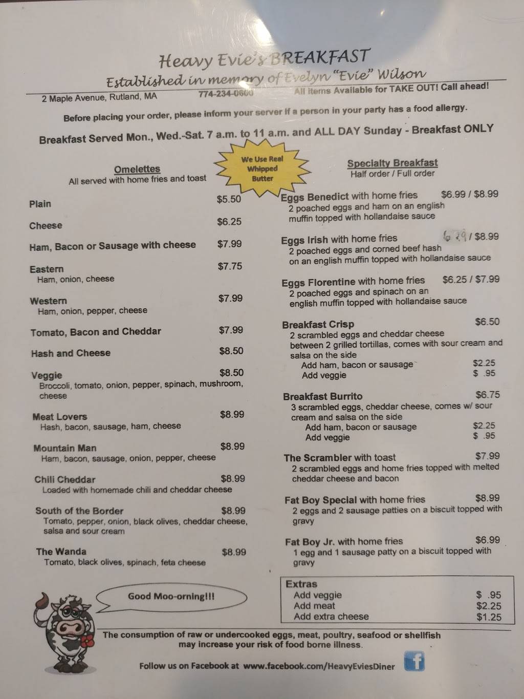 Heavy Evies Diner | restaurant | 2 Maple Ave, Rutland, MA 01543, USA | 7742340600 OR +1 774-234-0600