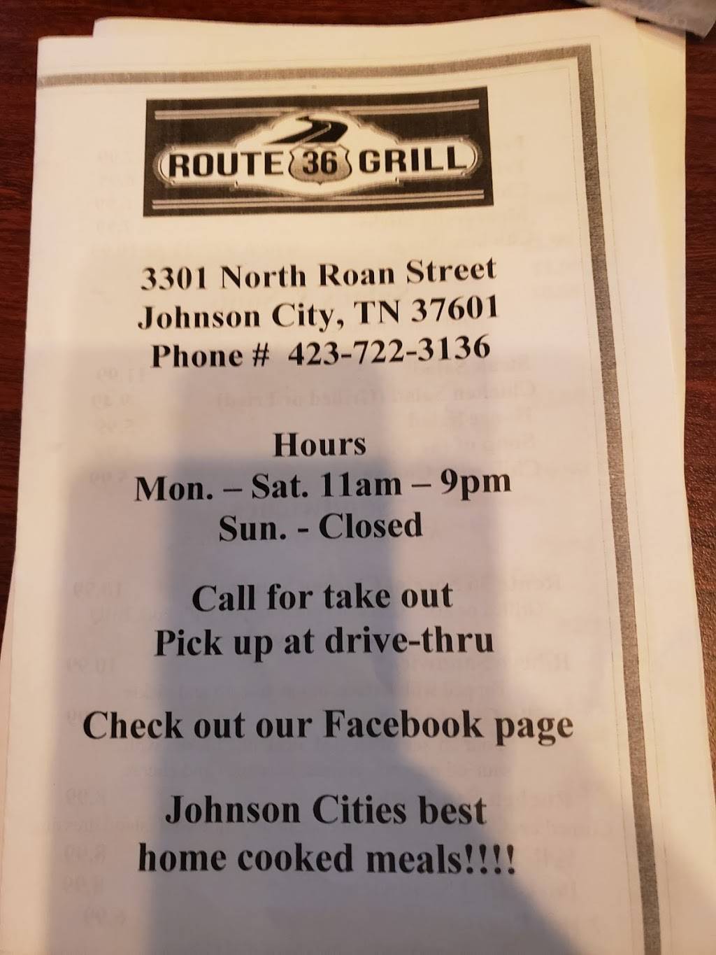 Route 36 Grill | restaurant | 3301 N Roan St, Johnson City, TN 37601, USA | 4237223136 OR +1 423-722-3136