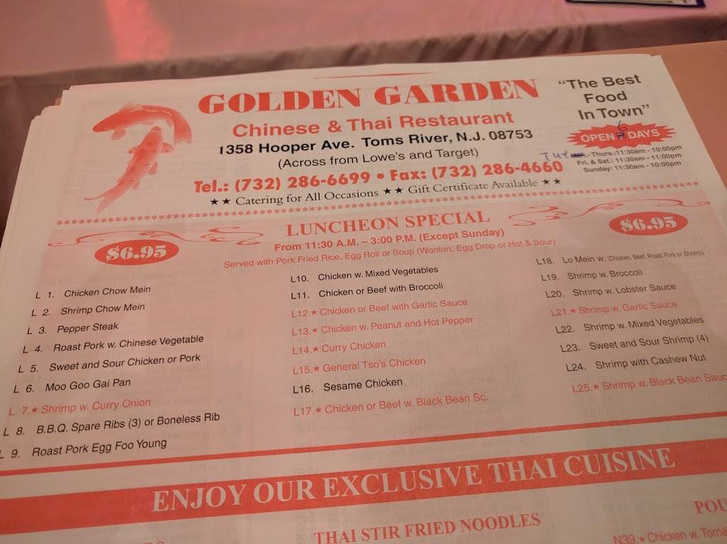 Golden Garden | restaurant | 1358 Hooper Ave, Toms River, NJ 08753, USA | 7322866699 OR +1 732-286-6699