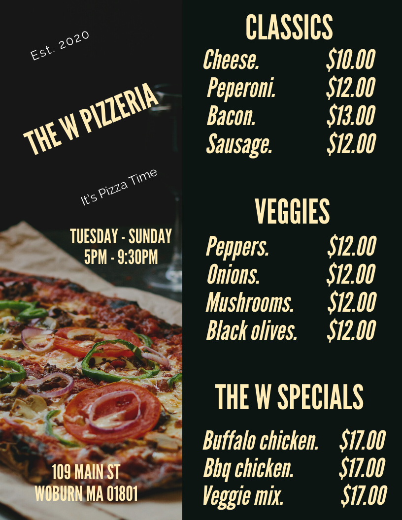 The W Pizzeria | restaurant | 109 Main St, Woburn, MA 01801, USA | 7812810748 OR +1 781-281-0748