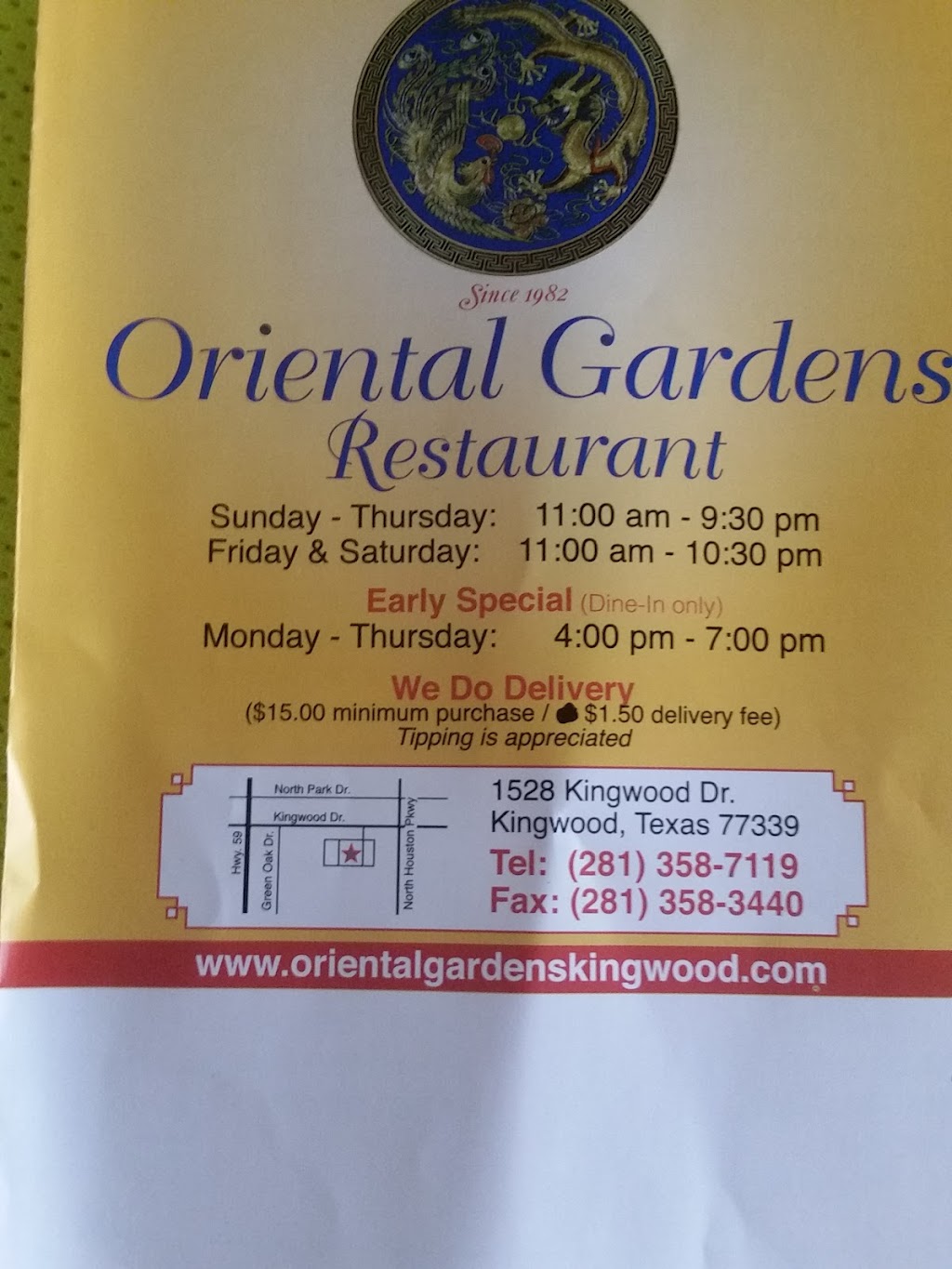 Oriental Gardens | restaurant | 1528 Kingwood Dr, Kingwood, TX 77339, USA | 2813587119 OR +1 281-358-7119