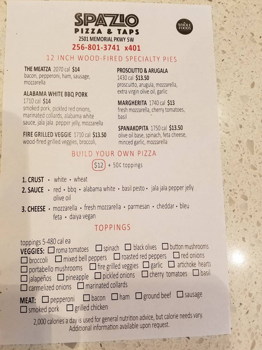 Spazio Pizza & Taps | restaurant | 2501 Memorial Pkwy SW, Huntsville, AL 35801, USA | 2568013741 OR +1 256-801-3741