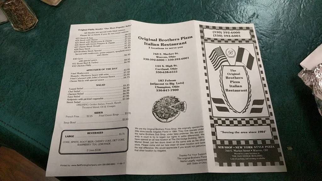 Brothers Pizza | restaurant | 760 E Market St, Warren, OH 44481, USA | 3303926000 OR +1 330-392-6000