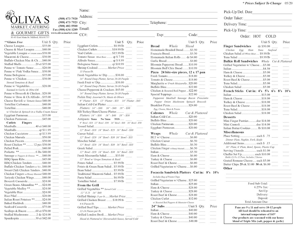 Olivas Market, Catering & Gourmet Gifts | restaurant | 83-85 E Main St, Milford, MA 01757, USA | 5084737920 OR +1 508-473-7920