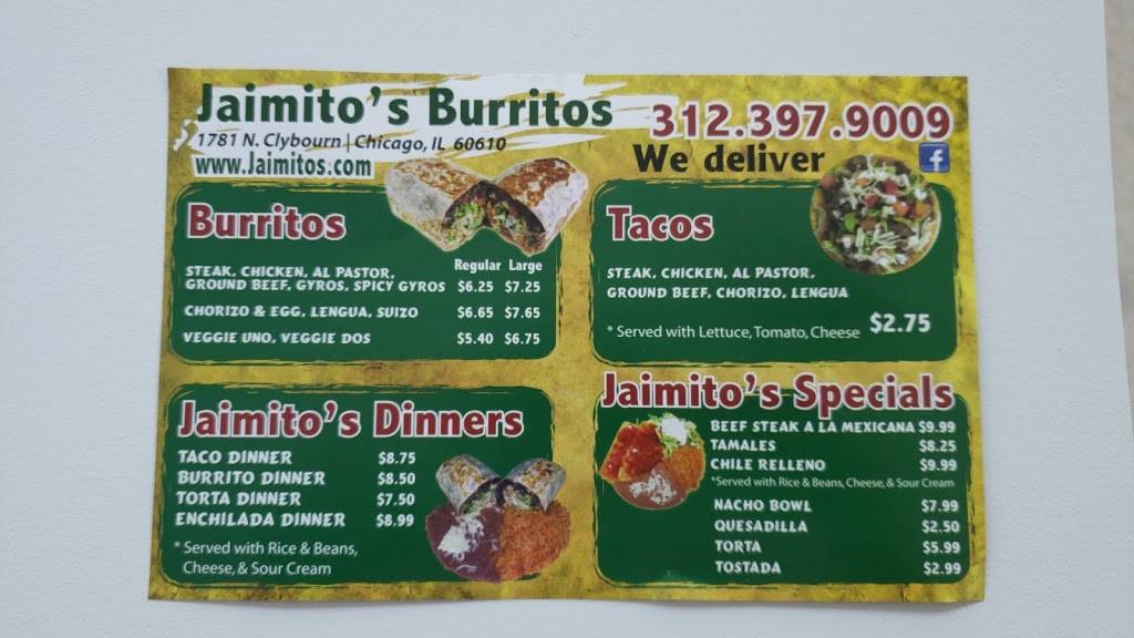 Jaimitos Burritos | restaurant | 5519, 1781, N Clybourn Ave, Chicago, IL 60614, USA | 3122708672 OR +1 312-270-8672