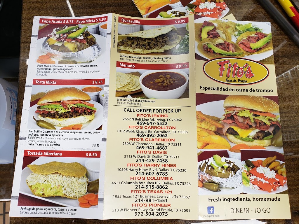 Fitos tacos de trompo | restaurant | 2652 N Belt Line Rd, Irving, TX 75062, USA | 4696475522 OR +1 469-647-5522
