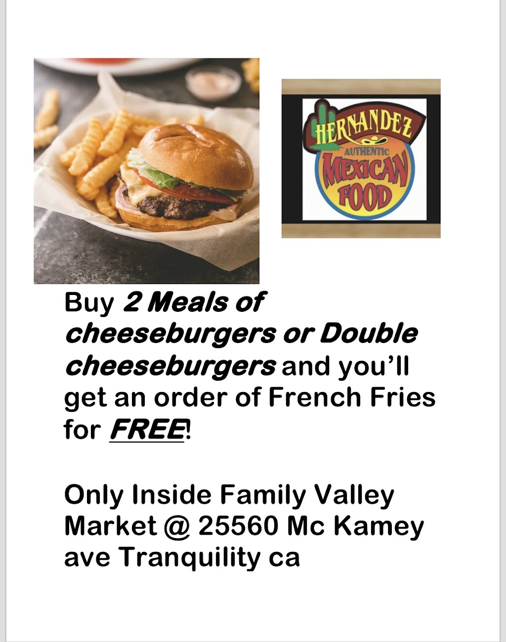 Hernandez Mexican Food | restaurant | 25560 Mc Kamey Ave, Tranquillity, CA 93668, USA | 5595678504 OR +1 559-567-8504