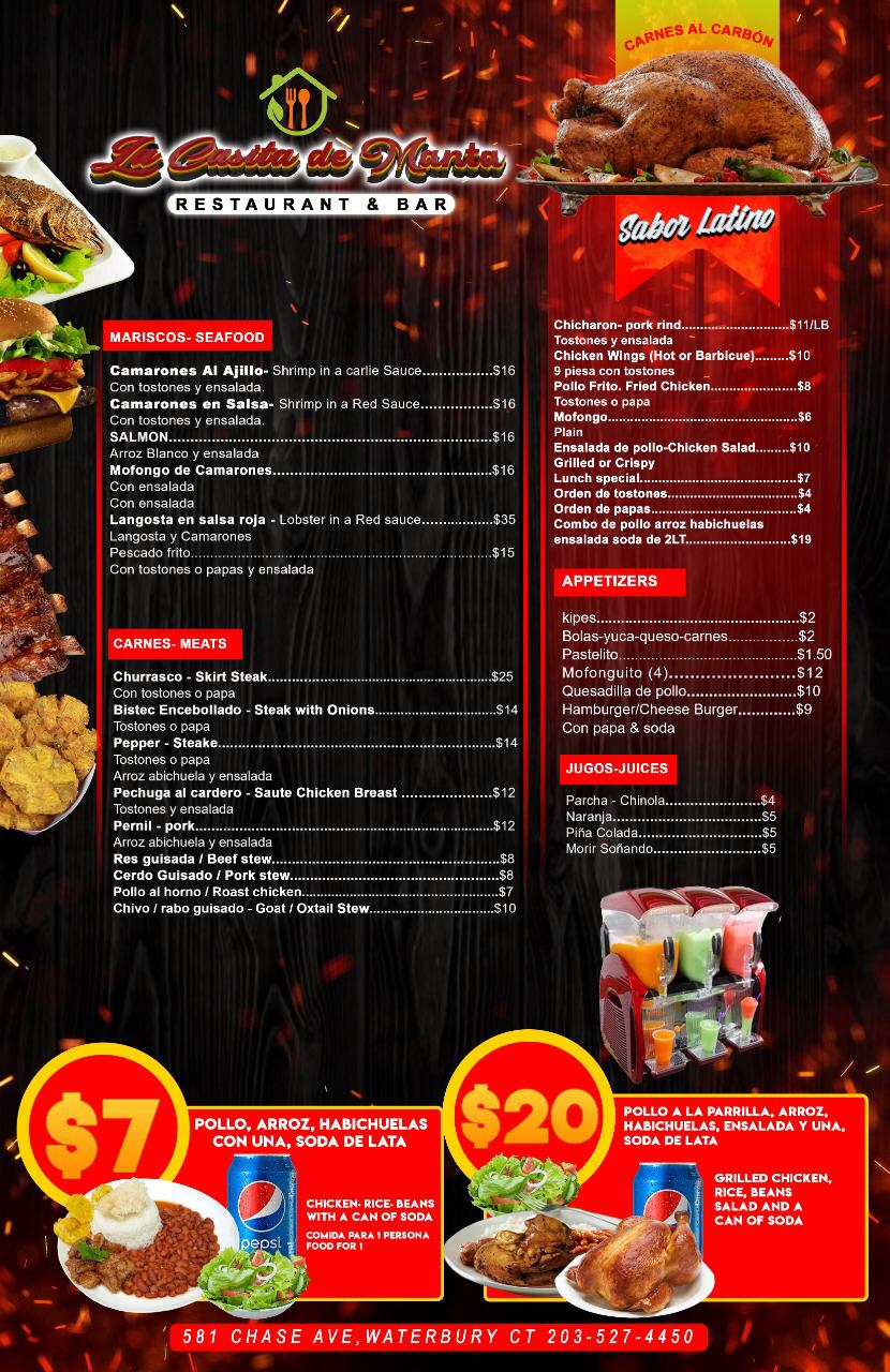 La Casita de Manta | restaurant | 581 Chase Ave, Waterbury, CT 06704, USA | 2035274450 OR +1 203-527-4450