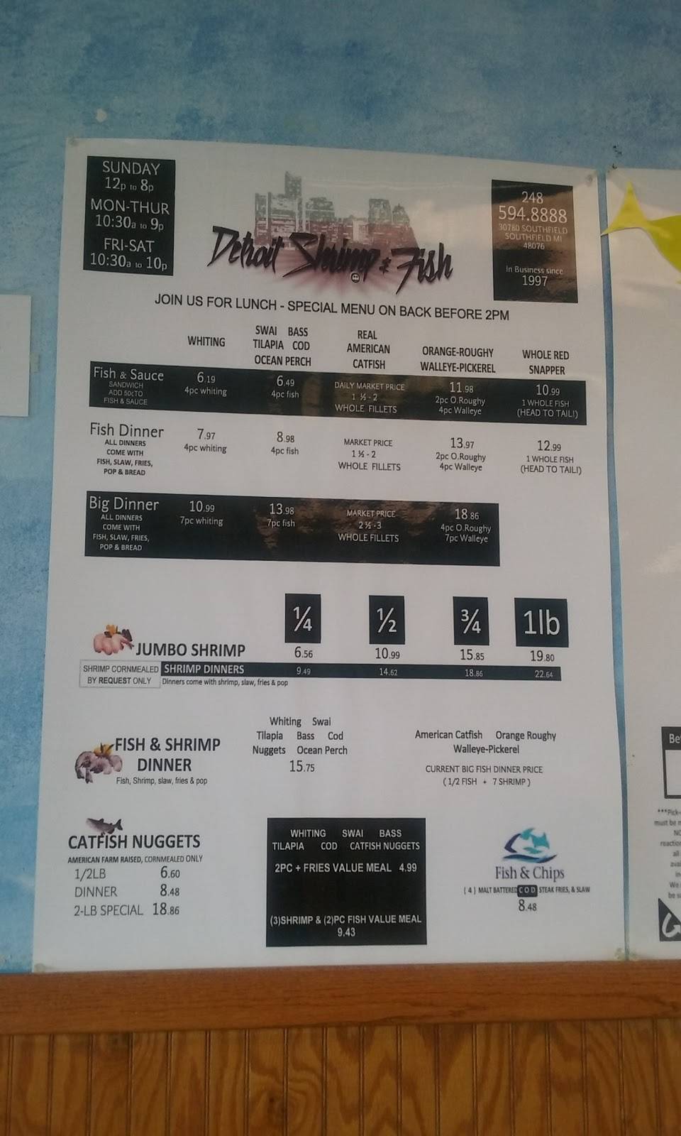 Detroit Shrimp & Fish | restaurant | 30780 Southfield Rd, Southfield, MI 48076, USA | 2485948888 OR +1 248-594-8888