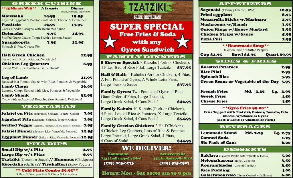 Tzatziki Greek Food (Schererville) | restaurant | 332 Indianapolis Blvd, Schererville, IN 46375, USA | 2195152907 OR +1 219-515-2907