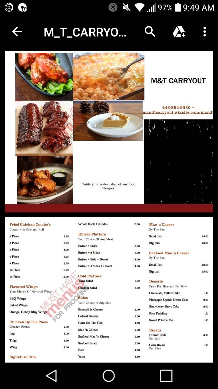 M&T Carryout | restaurant | 24 Dauber Ct, Windsor Mill, MD 21244, USA | 3015756645 OR +1 301-575-6645