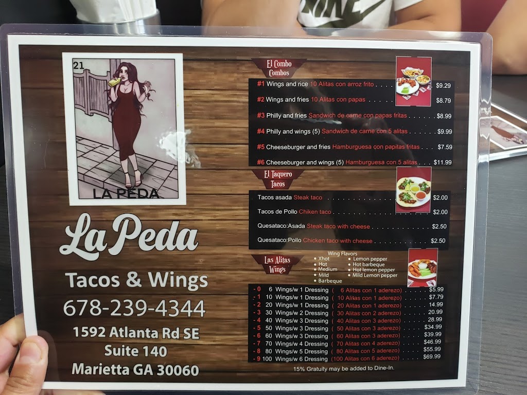 La Peda tacos and wings | restaurant | 1592 Atlanta Rd SE suite 140, Marietta, GA 30060, USA | 6782394344 OR +1 678-239-4344