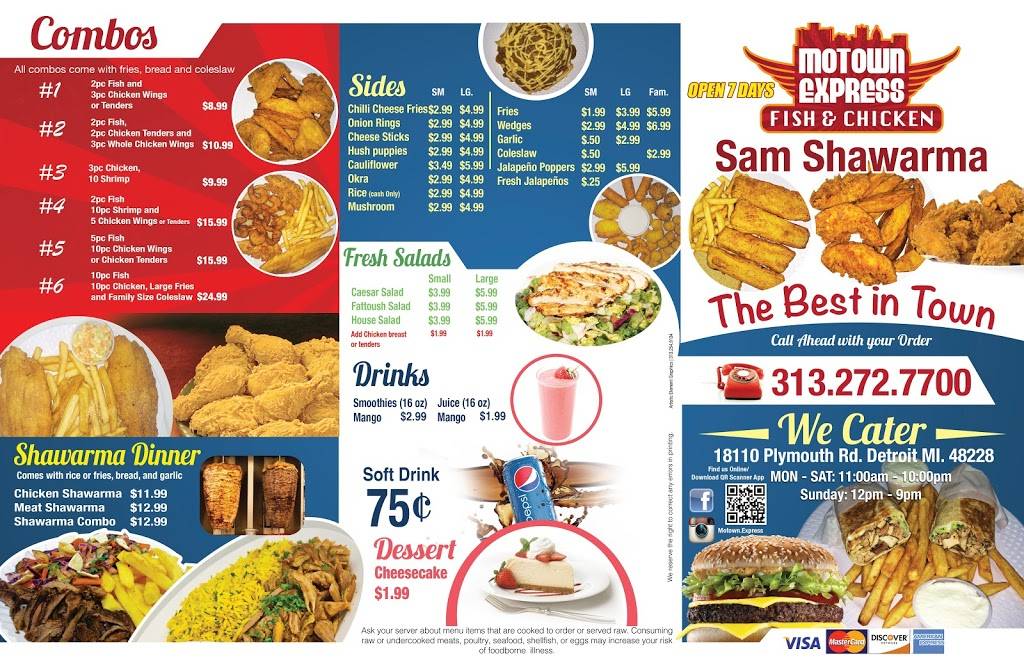 Motown Express and Sams Shawarma | restaurant | 18110 Plymouth Rd, Detroit, MI 48228, USA | 3132727700 OR +1 313-272-7700