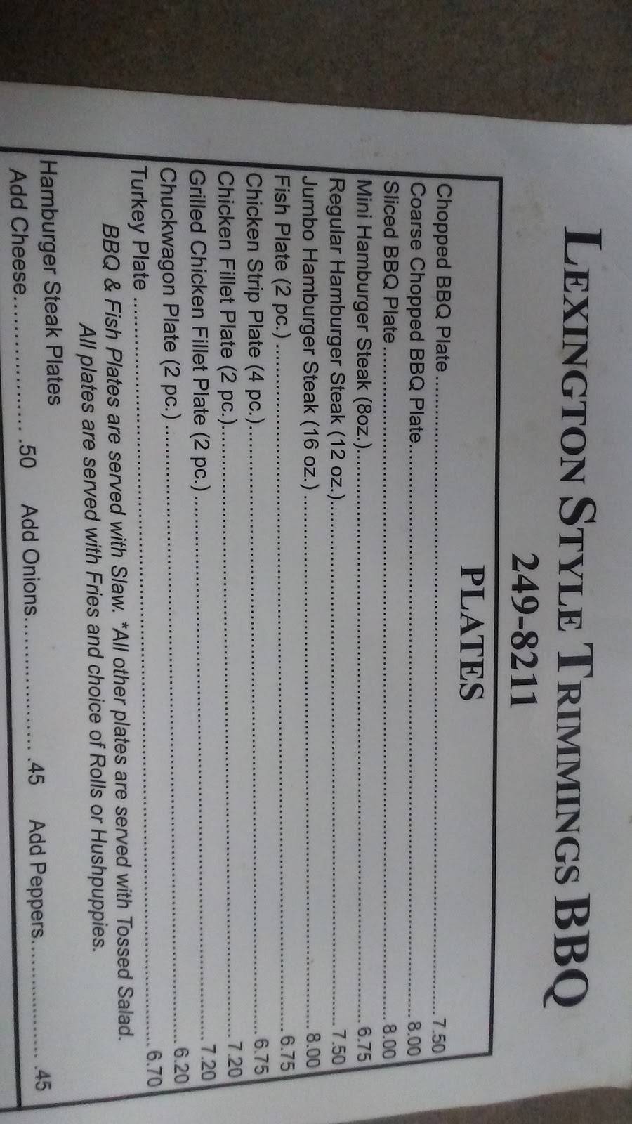Lexington Style Trimmings | restaurant | 1513 E Center St Ext, Lexington, NC 27292, USA | 3362498211 OR +1 336-249-8211