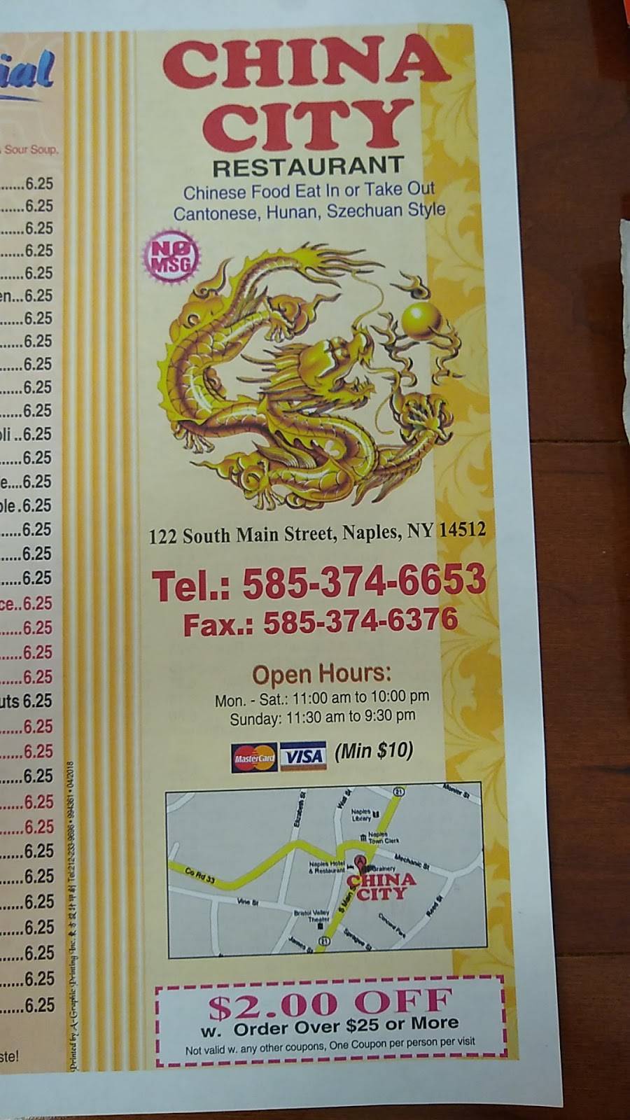 China City Restaurant | restaurant | Naples, NY 14512, USA | 5853746653 OR +1 585-374-6653