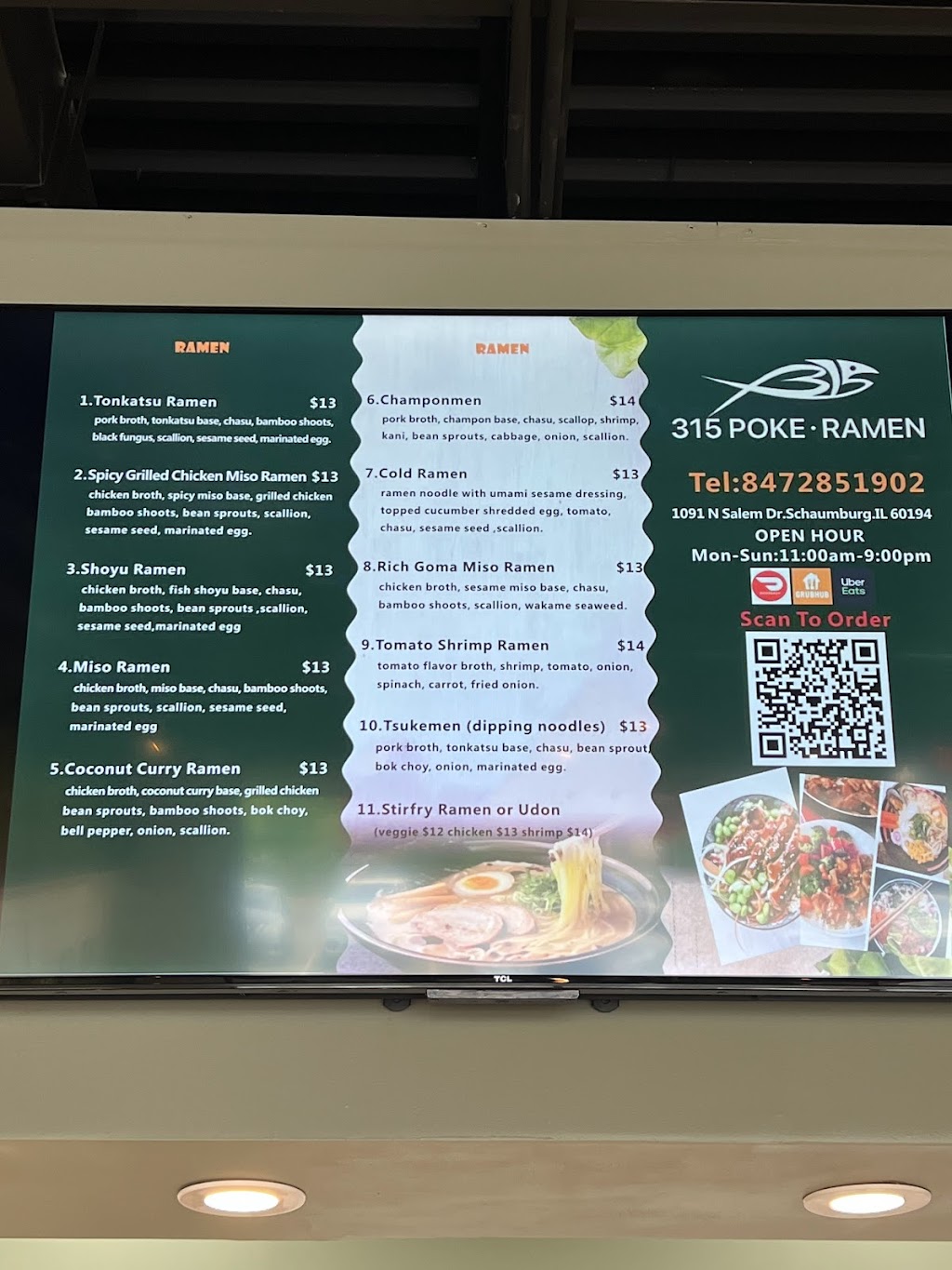 315 Poke & Ramen | restaurant | 1091 N Salem Dr, Schaumburg, IL 60194, USA | 8472851902 OR +1 847-285-1902
