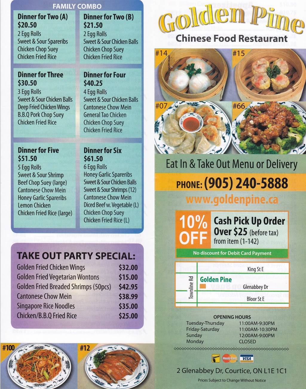 Golden Pine Chinese Restaurant | restaurant | 2 Glenabbey Dr, Courtice, ON L1E 1C1, Canada | 9052405888 OR +1 905-240-5888