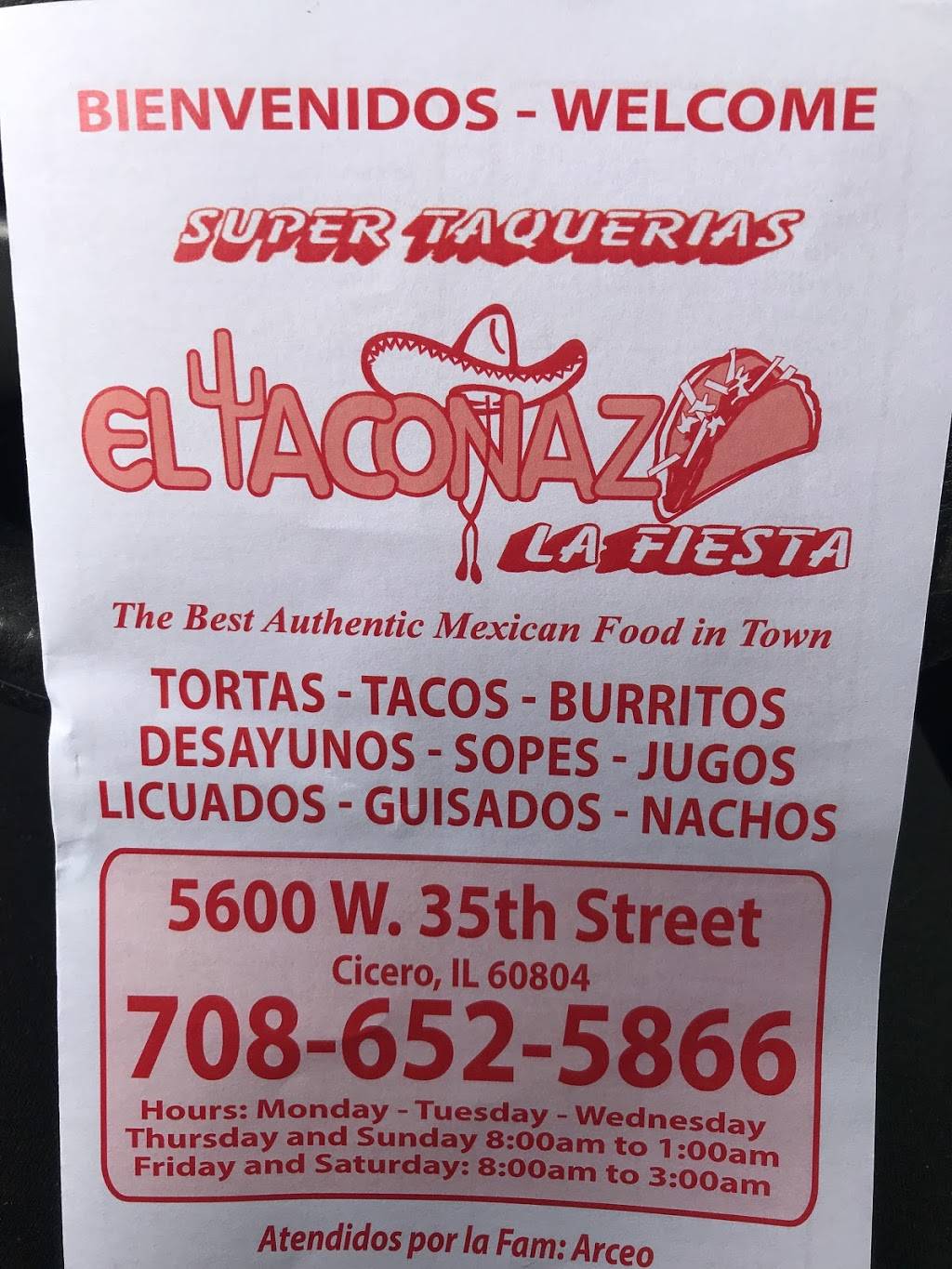 El taconazo | restaurant | 5600 W 35th St, Chicago, IL 60638, USA | 7086525866 OR +1 708-652-5866
