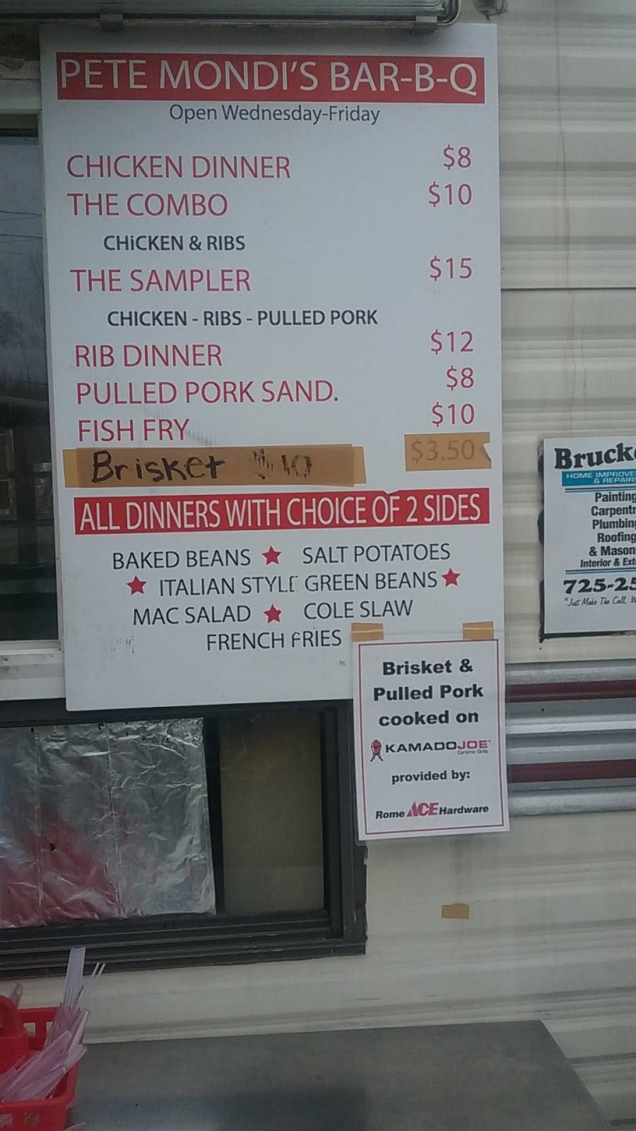 Pete Mondis BBQ | restaurant | 9300 River Rd, Marcy, NY 13403, USA | 3157230057 OR +1 315-723-0057