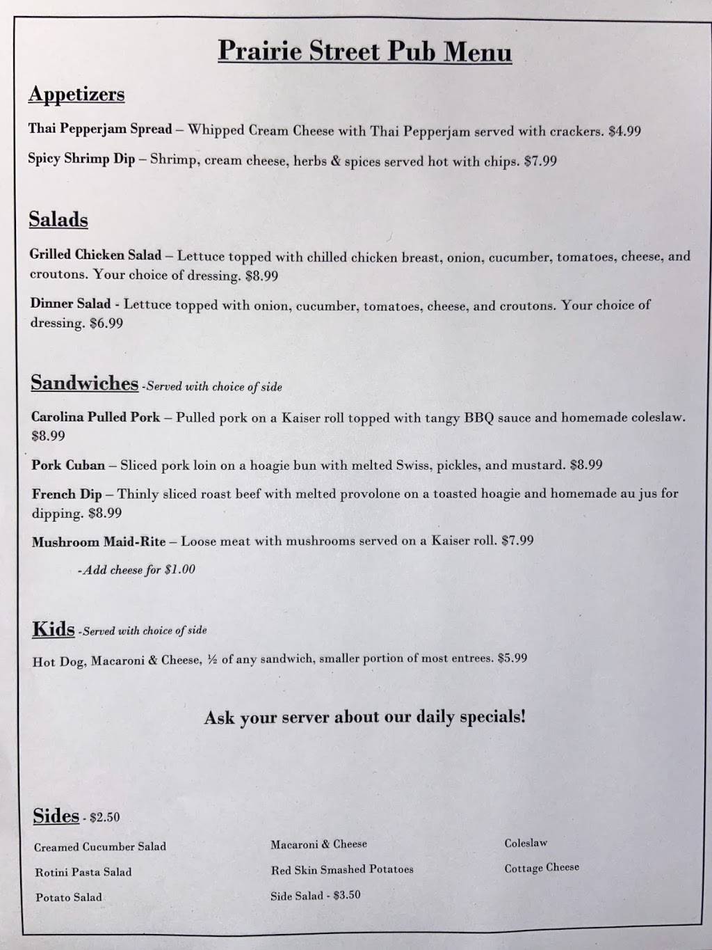 Prairie Street Pub | restaurant | 106 N Prairie St, Russell, IA 50238, USA | 6415354014 OR +1 641-535-4014