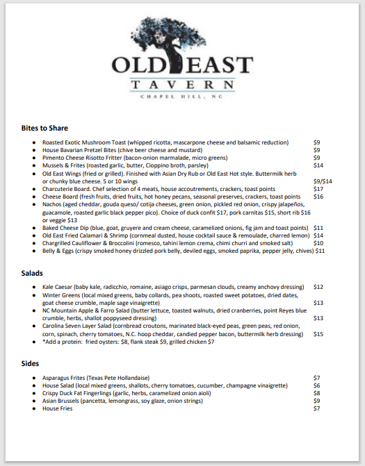Old East Tavern | restaurant | 1118 Environ Way, Chapel Hill, NC 27517, USA | 9199038699 OR +1 919-903-8699