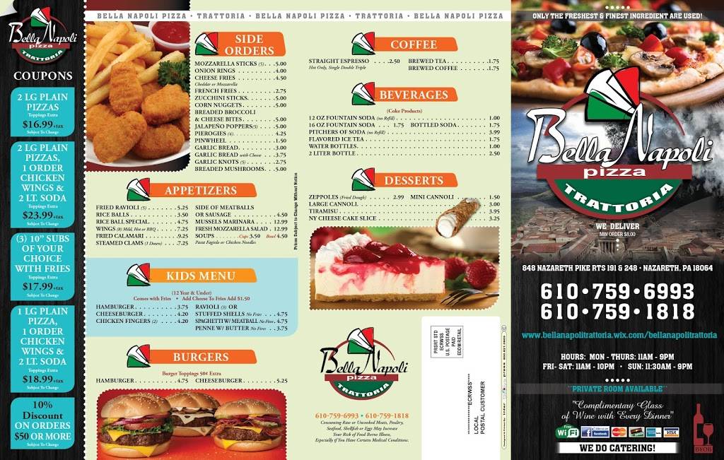 Bella Napoli Pizza and Piano (De Nisis Family Restaurant) | restaurant | 848 Nazareth Pike # 5, Nazareth, PA 18064, USA | 6107596993 OR +1 610-759-6993
