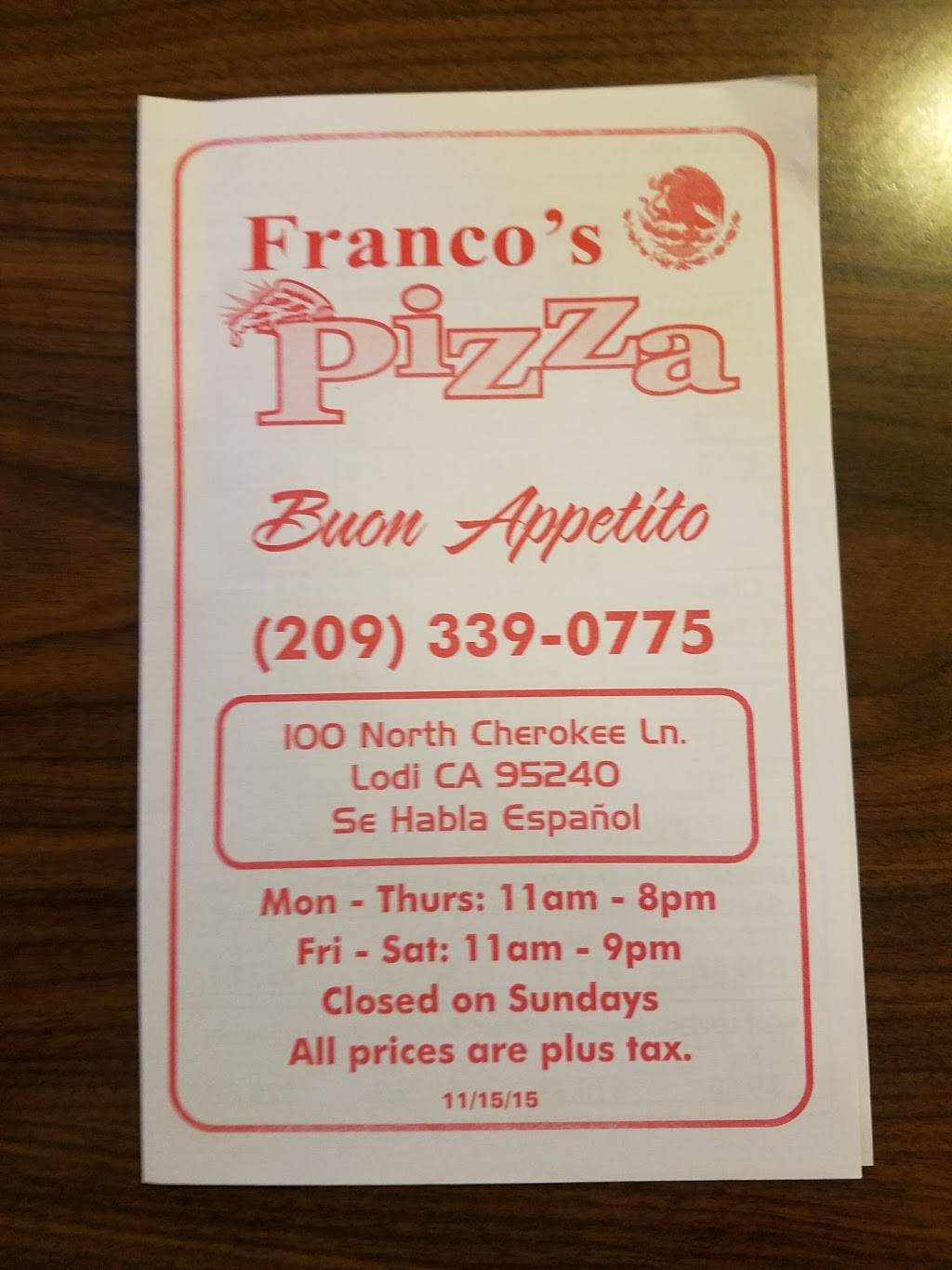 Francos Pizza | restaurant | Lodi, CA 95240, USA | 2093390775 OR +1 209-339-0775