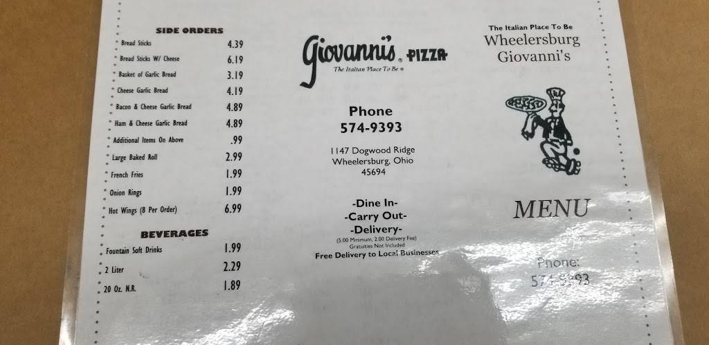 Giovannis Pizza | restaurant | 1147 Dogwood Ridge Rd, Wheelersburg, OH 45694, USA | 7405749393 OR +1 740-574-9393