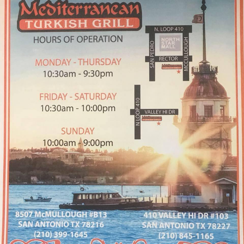 Mediterranean Turkish Grill | restaurant | 8507 McCullough Avenue, Suite B13, San Antonio, TX 78216, USA | 2103991645 OR +1 210-399-1645