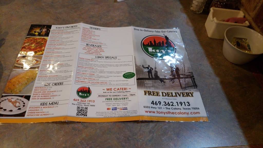 Tonys Pizza & Pasta | restaurant | 5333 TX-121, The Colony, TX 75056, USA | 4693621913 OR +1 469-362-1913