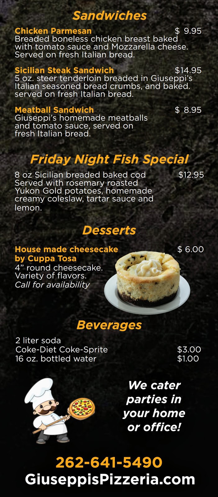 Giuseppis Pizzeria | restaurant | 14185 W Greenfield Ave, New Berlin, WI 53151, USA | 2626415490 OR +1 262-641-5490