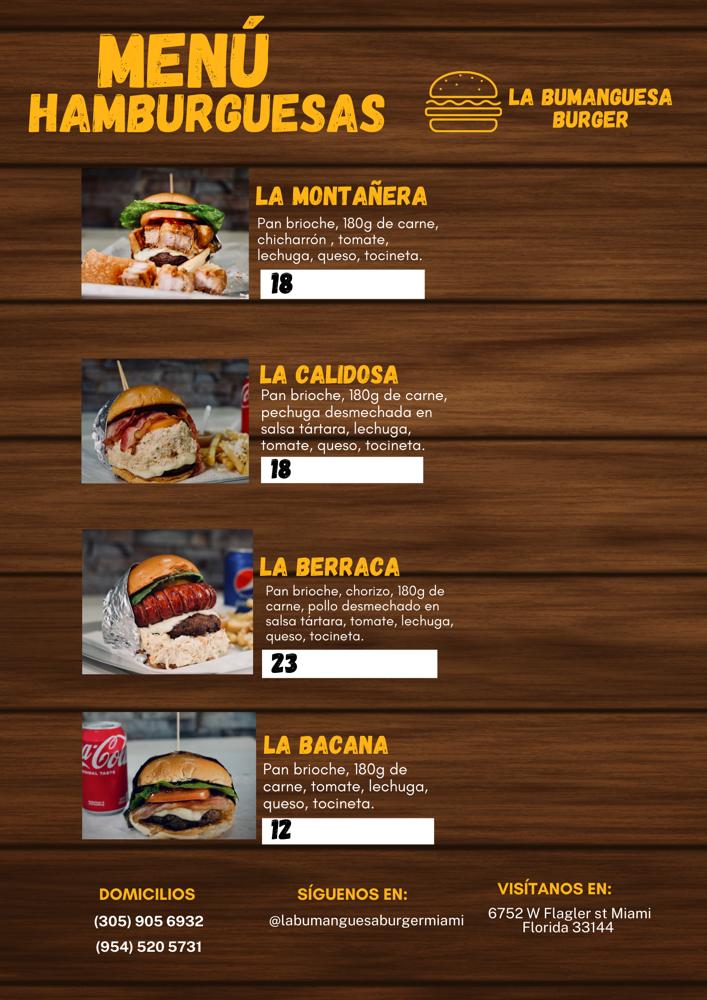 La Bumanguesa Burger Colombian Food | restaurant | 6752 W Flagler St, Miami, FL 33144, USA | 9545205731 OR +1 954-520-5731