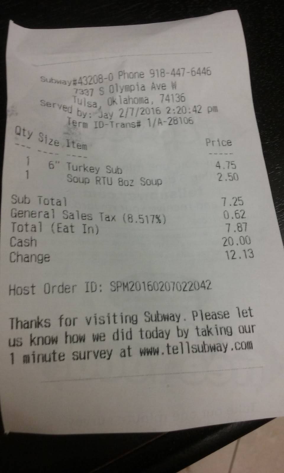 Subway | restaurant | 7337 S Olympia Ave W, Tulsa, OK 74132, USA | 9184476466 OR +1 918-447-6466