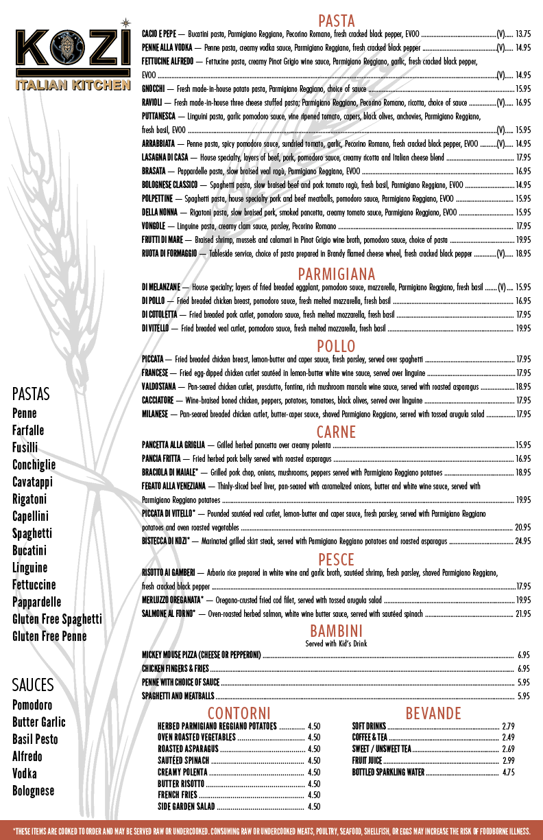 Kozi Italian Kitchen | restaurant | 1315 E Dixon Blvd, Shelby, NC 28152, USA | 7049794200 OR +1 704-979-4200