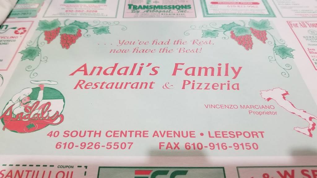 Andalis Family Restaurant & Pizzeria | restaurant | 40 S Centre Ave, Leesport, PA 19533, USA | 6109265507 OR +1 610-926-5507