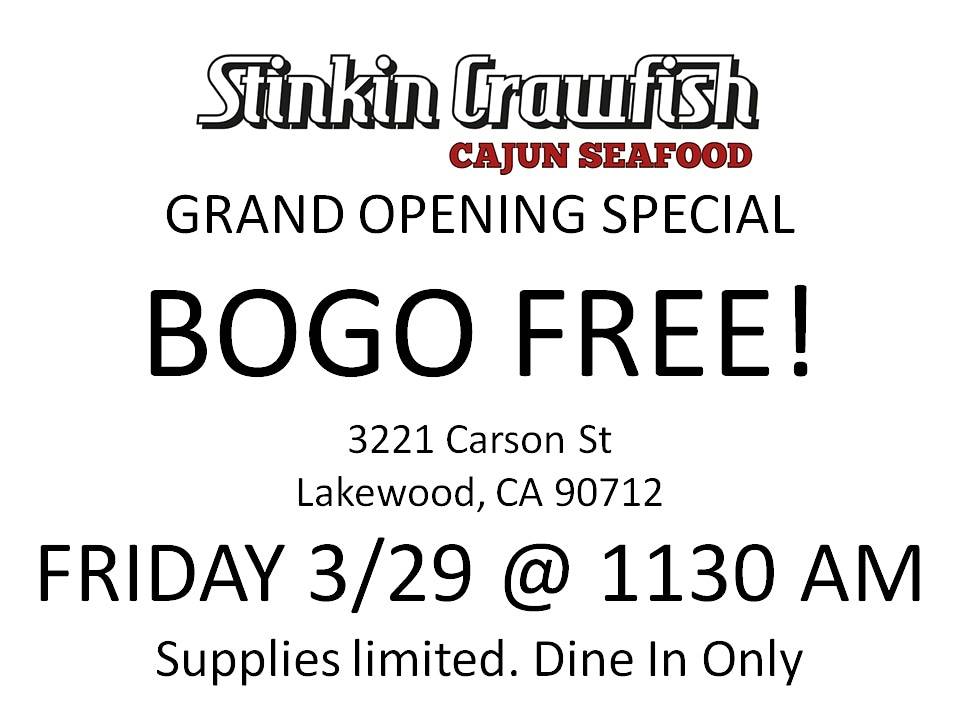 Stinkin Crawfish of Lakewood | restaurant | 3221 E Carson St, Lakewood, CA 90712, USA | 5626270030 OR +1 562-627-0030