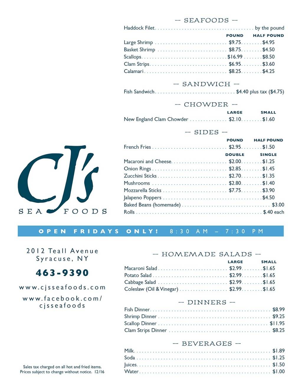 CJ’s Seafoods | meal takeaway | 2012 Teall Ave, Syracuse, NY 13206, USA | 3154639390 OR +1 315-463-9390