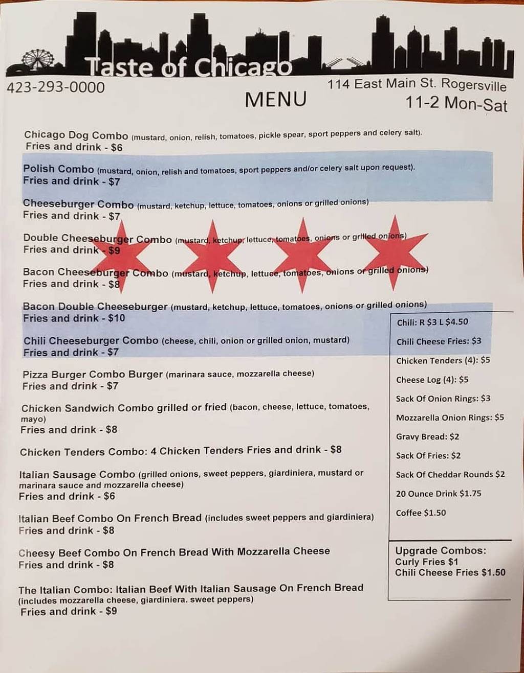 Taste of Chicago | restaurant | 114 E Main St, Rogersville, TN 37857, USA | 4232930000 OR +1 423-293-0000