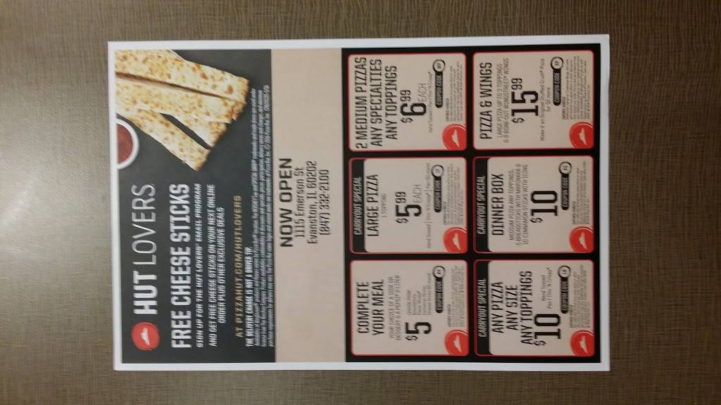 Pizza Hut | restaurant | 1115 Emerson St, Evanston, IL 60201, USA | 8473322100 OR +1 847-332-2100