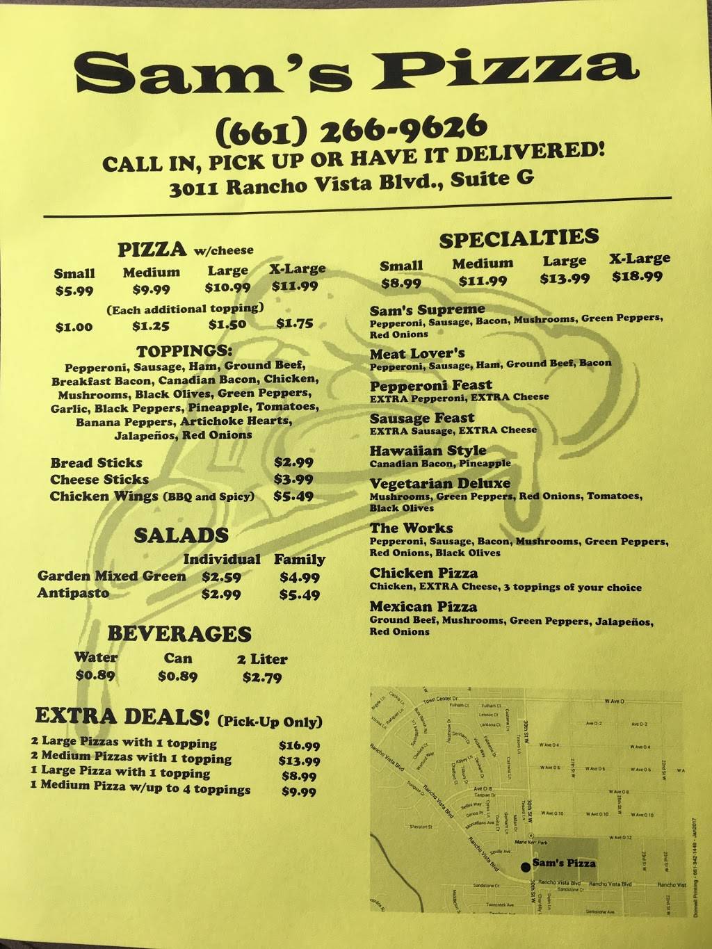 Sams Pizza | restaurant | 3011 Rancho Vista Blvd, Palmdale, CA 93551, USA | 6612669626 OR +1 661-266-9626