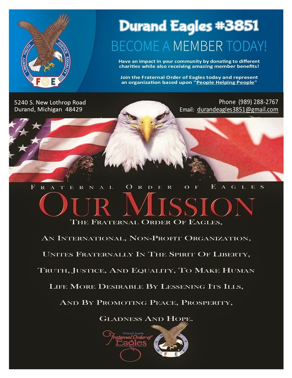 Durand Eagles Club | restaurant | 5240 S New Lothrop Rd, Durand, MI 48429, USA | 9892882767 OR +1 989-288-2767