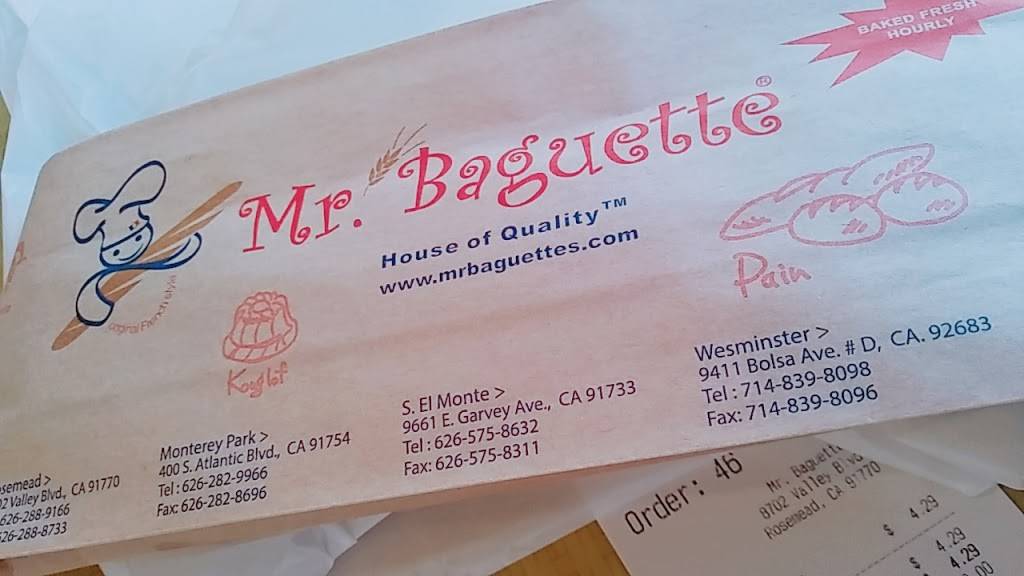 Mr. Baguette | restaurant | 9661 Garvey Ave #101, South El Monte, CA 91733, USA | 6265758632 OR +1 626-575-8632