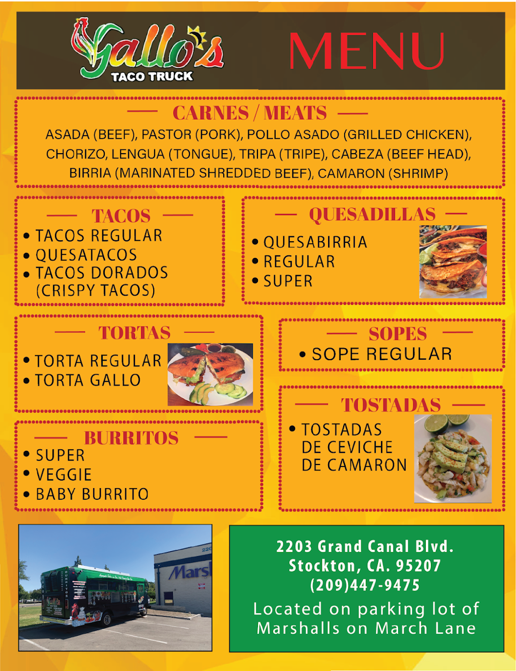 Gallos Taco Truck | restaurant | 2203 Grand Canal Blvd, Stockton, CA 95207, USA | 2094456260 OR +1 209-445-6260