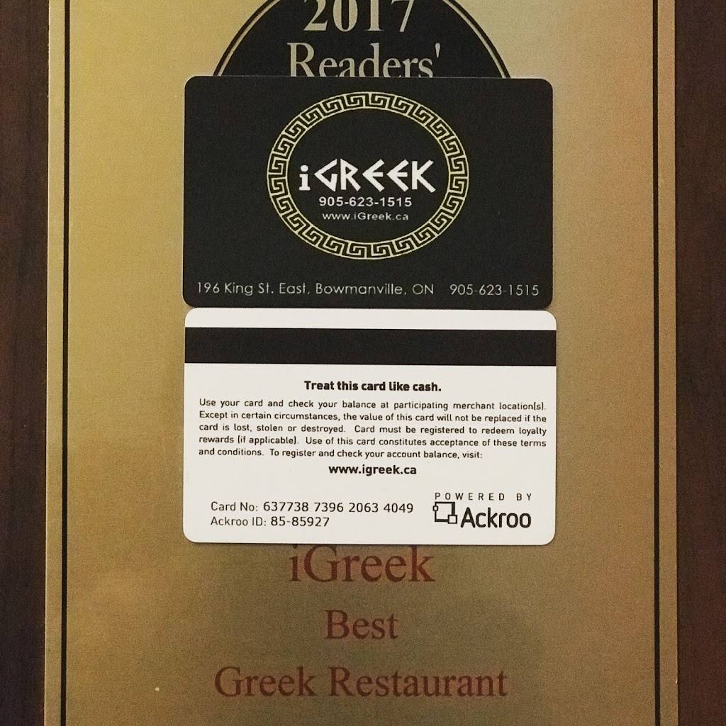 iGreek | restaurant | 196 King St E, Bowmanville, ON L1C 1P1, Canada | 9056231515 OR +1 905-623-1515