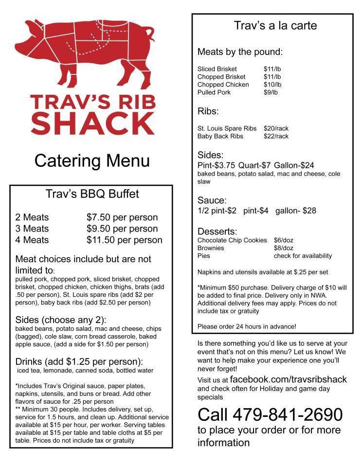 Travs Rib Shack Competition BBQ and Catering | restaurant | 1643 E Mission Blvd, Fayetteville, AR 72703, USA | 4798412690 OR +1 479-841-2690